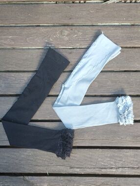 Size5T,Ruffled Cuff ,Tights W/Open Ankle in Black and Light Gray